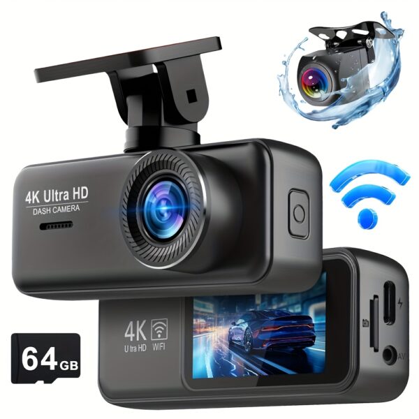 4K UHD Dual Dash Cam Front & Rear with WiFi, 1.97" Screen, G-Sensor, Night Vision, Motion Detection, App Alerts, Car Parking Assistance Lines, Fit for Cars/SUVs, Vehicle Security Camera, Modern Vehicle Accessory, Highquality Recording, Parking Monitor, Sleek Recorder, Reliable Performance, Rearview Camera, Suv Drivers