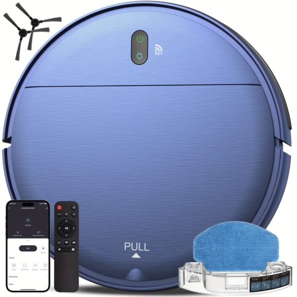 2-in-1 Robot Vacuum and Mop Combo with Automatic Recharge, Scheduled Cleaning, Powerful Suction, Super Thin Design, Low-Carpet Cleaning, 3D Obstacle Avoidance, 60dB Quiet Operation, 200-500ml Tank, 1000 Sq.m Coverage, USB Charging, Battery, Smart App Control, Robot Vacuum Cleaner, Home Cleaning Aid, Modern Home Robot, Durable Construction, Highquality Suction, Techsavvy Users, Lowcarpet Cleaning, Sleek Robot, Efficient Cleaning