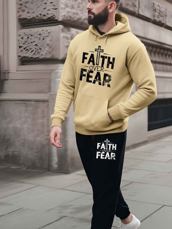 8d389913a72c4762bc8f6165cd6b75eb-goods.jpeg FAITH OVER FEAR Autumn and winter hooded sweatshirt set, new Men's trendy printed hoodie, Men's casual sports top, drawstring suit