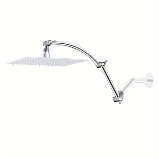 1pc Solid Brass 16 Inch Shower Head Extension Arm, Adjustable Height & Angle Flexible Shower Arm Extender with Lock Joints, Universal Connection Stainless Steel Pipe, Chrome