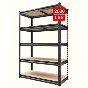 [ Heavy Duty Shelving] 60" H Garage Shelving Storage Shelves 5-Tier, 60" H X 28" W X 12" D, 2000LBS Capacity Heavy Duty Adjustable Storage Shelve For Closet, Pantry & Garage Organization, Easy Assembly Required, Garage Storage, Utility Shelves