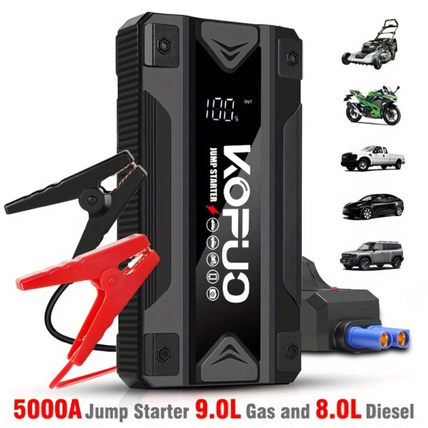 8db9f684-8026-453c-8d36-6558e6cdd04b.jpg KOPUO 5000A Car Battery Jump Starter(2.38gal Gas/2.11gal Diesel)Portable Car Jump Starter Battery Pack/box, 12V Car Battery Jumper Starter with Safety Jumper Cables, Fast Charge, Lights, Compact