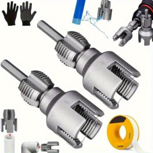 2pcs BODERI Integrated Internal & External Pipe Threading Kit - Drill Compatible PVC Pipe Threader with 1/2" & 3/4" Sizes, High-Speed Steel, Includes Pipe Sizes for Precision Cutting, Pipe Threading Tool, Robust Tool Design, Durable Construction