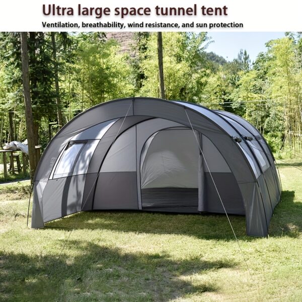 Large Space Multi Person Camping Tunnel Tent, Quick Opening Temporary Disaster Relief Tunnel Tent, Fully Automatic Portable Double-layer Camping Picnic Tent, Thickened Sun Protection Family Park Play Equipment.