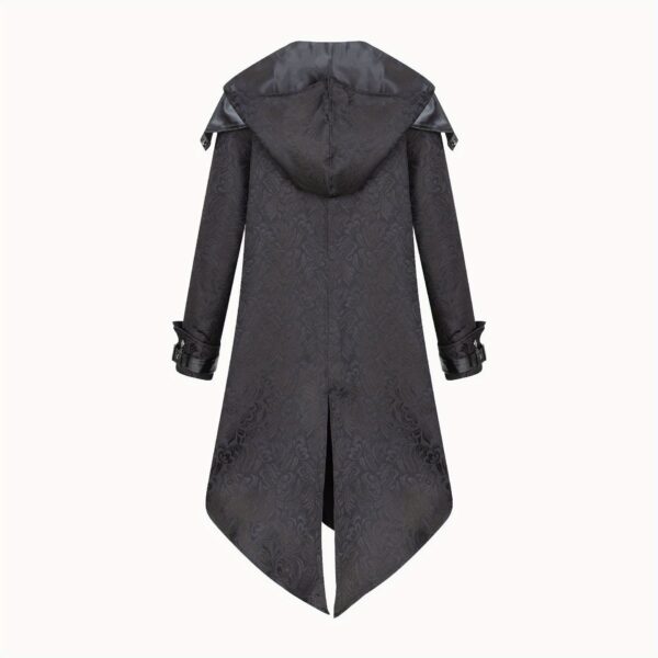 Men's Medieval Gothic Jacket - Renaissance Fair Costume Coat with Hooded collar, Burgundy/Black/Gray/ - Halloween Party Outfit, Cosplay Apparel - Adjustable fit for Themed Events, Intricate Pattern Detailing