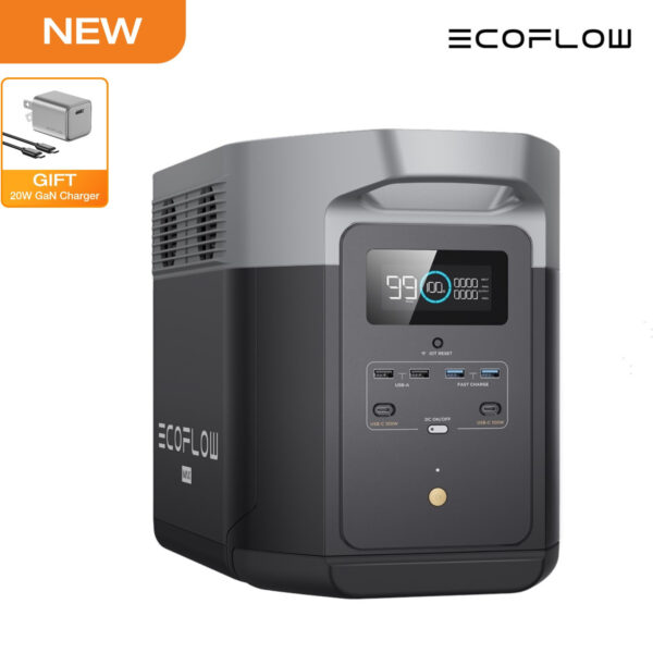 EcoFlow Portable Power Station DELTA 2 Max with 20W GaN Charger (Power Station and Solar Panel Separate Shipment), 2048Wh Solar Power Bank for Home Backup, 2400W LFP Solar Power Station, Full Charge in 1 Hr