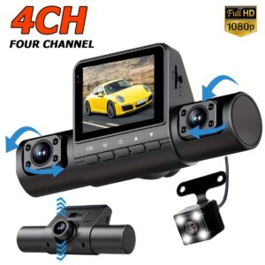 4 Channel Vehicle Camera 1080P Car DVR Video Recorder Driving Dash Cam 1080P Front and 720P Left Right Rear Night Vision Loop Recording 24H Parking Monitor