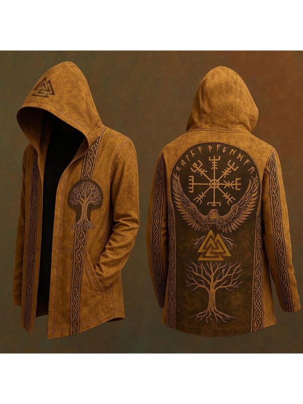 8e78d2334690fdd70702bbafef951dfc.jpeg Men's Medieval Norse Mythology Viking-Inspired Hooded Cardigan Motorcycle Jacket - Full-Zip Norse Rune & Rune Tree Design, Viking Ship & Axe Motifs, Loose Fit Streetwear Coat for Autumn Winter Casual Wear, Themed Events & Daily Outfits (Hand Wash/Dry Clean), Durable Outerwear, Hand Wash Only