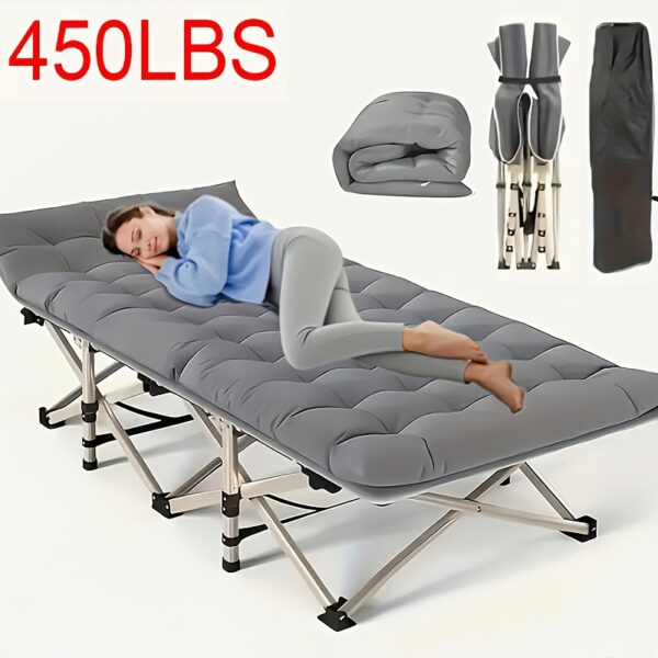 75-Inch Outdoor Folding Bed, Camping Bed with Flip Mattress(Set Only), Camping Bed(No Mattress), Portable Foldable Guest Bed with 450/500/600 Lbs Capacity, Heavy-Duty Bed with Carry Bag for Teens, Adults, Travel, Garden, Balcony, Available in Grey And Light Blue