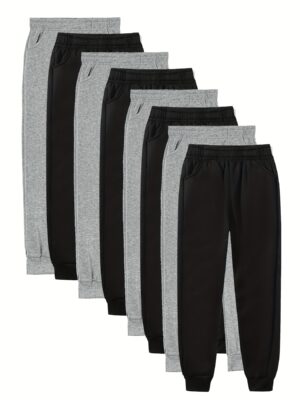 8f2b497a-5368-4e1f-9366-142995b4d869.jpg Boys' 8-Pack Polyester Joggers - Elastic Waist Sports Pants, 100% Polyester Knit, Solid Color with Pockets, Regular Fit, Spring/Fall, Long Length for Age 12 and Under, For Outdoor