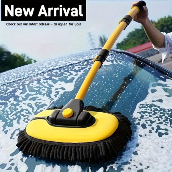 Flexible Rotating Car Wash Brush Head | Ergonomic Curved Handle, Efficient Cleaning, Durable Fabric Material, Enhanced Grip Handle, Suitable for Car Detailing and Vehicle Cleaning, No Battery Required, Without Battery