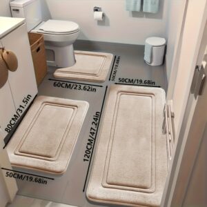 3pcs Ultra Absorbent Bath Mats, Non-Slip Bathroom Floor Mats, Ultra Soft and Comfortable Premium Bath Blankets, Bathtub, Shower, Bathroom Accessories, Bathroom Decor, Home Decor Floor Mats