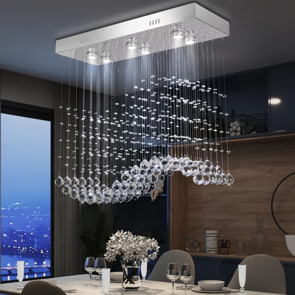 911bfd4f-c5d5-46d4-8452-cef30d8387f8.jpg Crystal Chandelier For Kitchen Island, Modern Crystal Pendant Ceiling Light Fixture For Dining Room Linear Flush Mount LED Ceiling Lights, GU 10 Bulb, L31.5'' X H30.3''