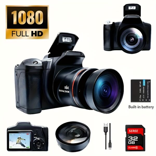 Gift for You! Digital Camera for Photography with 2.4 Inch LCD Screen, 16x Digital Zoom 1080P Mini Camera Vlog Camera with 9.88mm Wide-Angle Lens Cool Stuff Travel Essensials Gifts for Ment Women Requires 4 AA Batteries