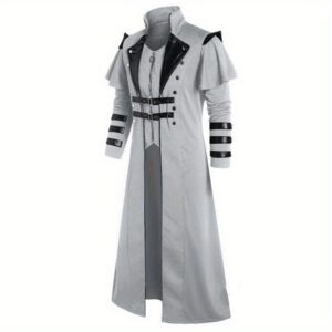 Men'S Medieval Renaissance Long Jacket - Black with Golden Accents, Zipper Closure, Formal Costume for Halloween, Renaissance Fairs, Themed Parties - Elegant Medieval Attire for Knights, Noblemen, Courtiers - Stage Performance Clothing, Halloween Costume, Detailed Embellishments, Durable Fabric, Cosplay Enthusiasts, Highquality Material, Cosplay Fans