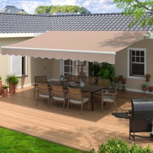 Manual Retractable Awning 13x8ft Large Outdoor Sun Shade Canopy with Retractable Cover, Beige/Brown/Black/White/Gray - Heavy-Duty Patio, Balcony, Cafe, Restaurant, Shop Awning - Easy Manual Operation, Durable & Stable Design, Rectangular Shape with Semi- Canopy for Natural, Ideal for Courtyards and Outdoor Furniture, Sun Protective Canopy