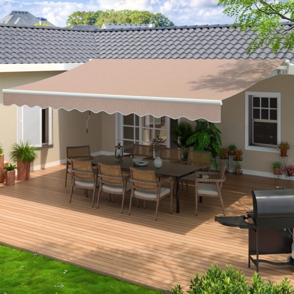 Manual Retractable Awning 13x8ft Large Outdoor Sun Shade Canopy with Retractable Cover, Beige/Brown/Black/White/Gray - Heavy-Duty Patio, Balcony, Cafe, Restaurant, Shop Awning - Easy Manual Operation, Durable & Stable Design, Rectangular Shape with Semi- Canopy for Natural, Ideal for Courtyards and Outdoor Furniture, Sun Protective Canopy