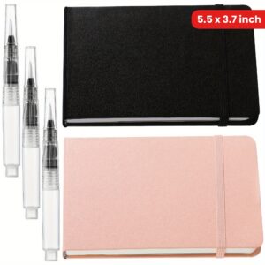 945cab3da53ee64ddb7c2f55136f64ea_2KNEyyMfSy09r.jpg 2pcs Watercolor Paper Sketchbook With 3pcs Watercolor Brush Pens, Small Portable Sketchbook Watercolor Journal Pocket Watercolor Notebook Travel For Painters Art Supplies (5.5 X 3.7 Inch)