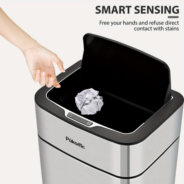 13 Gallon Automatic Sensor Trash Can with Hands-Free Operation & Silent Close Lid - Odor-Proof Design, Motion Sensor Trash Bin with Battery-Powered Operation, Stainless Steel Modern Square Bin for Kitchen, Bathroom, Office, Apartment - Battery-Powered (AA Batteries Included) - Ideal for Homes, Offices, Dorms - Durable & Hygienic Automatic Trash Can with Polished Surface, Elegant Design, and Odor-Proof Lid for Enhanced Freshness, Sleek Polished Finish, and Easy One-Touch Operation