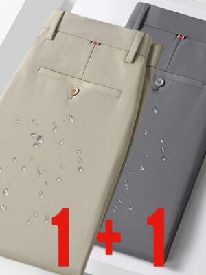 Set of 2, Lightweight Summer Ice Silky Fiber Fabric Men'S Straight Slim-Fit Trousers for Light Business, Stylish Japanese Fashion Brand, Slightly Stretchy Sports Casual Outdoor Quick-Dry Long Pants.