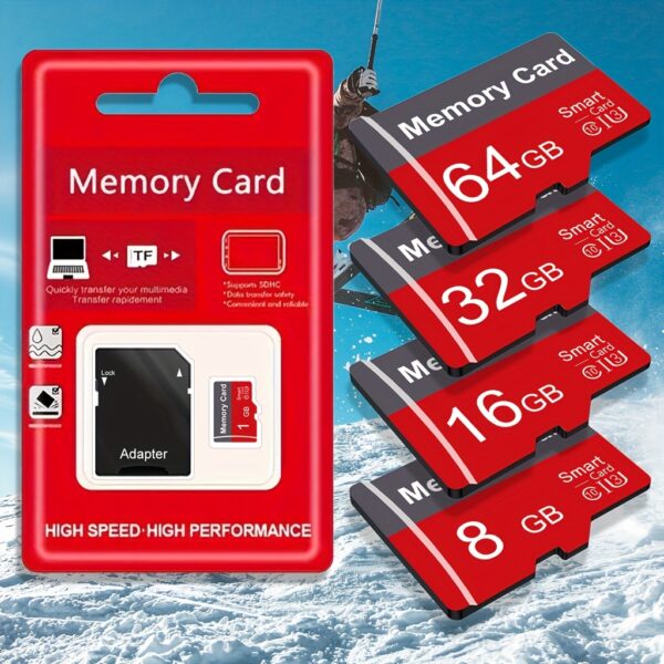 [High Speed Memory Card] High Speed 1pc Memory Card 64GB 32GB 16GB With Adapter | Flash TF Card 8GB 4GB 2GB 1GB, A1 C10 Memory TF Card For Tablet/Camera/Mobile Phone/Laptop/PC/Car Audio/Game Console/Audio - Store Your Files Securely!