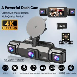 Dash  for Cars 4k   360 Degree View Front And Rear Inside Left Right 4 Channel Dash, Dash  for Cars, Night Vision, 24/7 Recording Parking Mode Monitor, G-Sensor, Free 32G Card