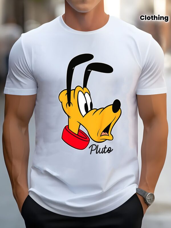 Disney Mickey & Friends Pluto Big Face Graphic Men's Cotton T-Shirt - Soft Breathable Fabric, Comfort Fit Casual Crew Neck Tee for Outdoor Sports & All Seasons, Plus Size L-5XL, Ideal Holiday Gift, Holiday Gift Tee | Crew Neck Tshirt | Plus Size Clothing, Disney Shirts, PLUS SIZE