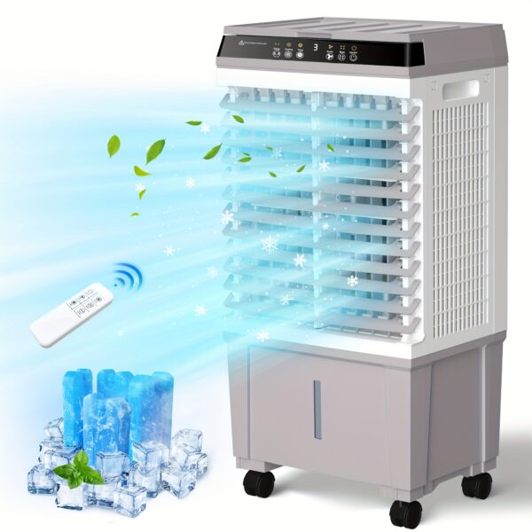 Evaporative Air Cooler, 1800 CFM Swamp Cooler with Remote Control, 5.2 Gallon Large Water Tank, 3 Speed Cooling Fan, 4 Ice Packs, Portable Air Conditioner for Room Garage Commercial