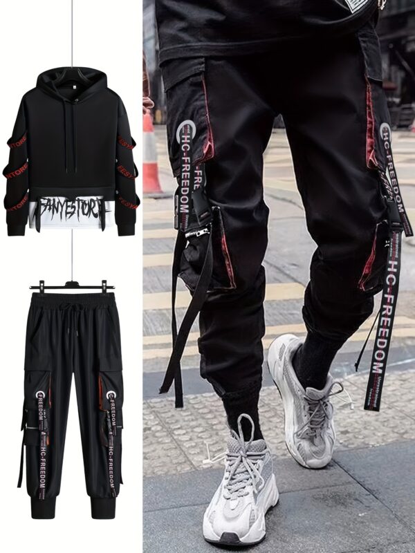 Men'S Casual Sports Outfit for Autumn And Winter, Featuring a Stylish Hoodie And Tapered Pants Tracksuit, Complete with a Trendy Multi-Pocket Work Pant Set, Hoodies