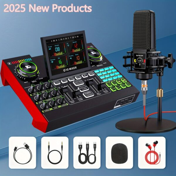 Professional Podcasting Device With 4.5-inch Display And 3.5-inch Condenser Microphone, Vocal Effects Converter DJ Mixer, 16 Sound Effects, Suitable For Cell Phones, Computers, Field Recording, Video Recording, Game Dubbing