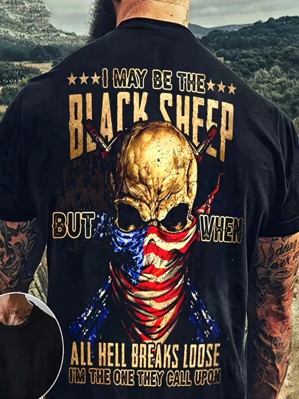 Men's Big & Tall Graphic Tee - Bold Back Design with American Flag Skull - Heavyweight Statement Shirt - Machine Washable Regular Fit T-Shirt for Edgy Streetwear & Casual Outfits, Casual Attire, Retro Aesthetic, Longlasting Colors, Short Sleeve Top, Street Style Lovers