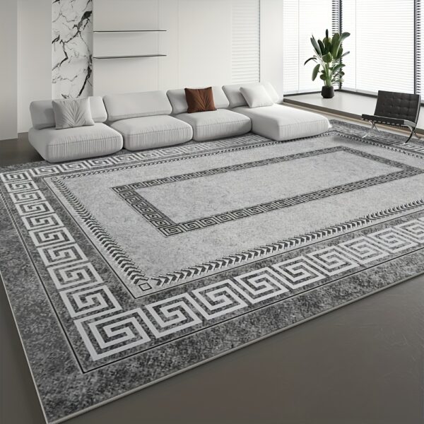 Luxury Chenille Velvet Mat - Heavy-Duty 850gsm Bohemian Floral & Persian Print Non-Slip Mat, Machine Washable 100% Polyester for Living Room, Bedroom, Entryway - Plush Gray & Black Marble Design | Boho Floor Mat for High Traffic Areas