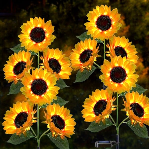 2/4 Pack Solar Sunflower LED Garden Light - Vibrant Yellow Flower Decoration, Durable ABS Material, Suitable for Labor Day, Mother'S Day, Thanksgiving, Christmas, Halloween, Terrace, Lawn, Courtyard, Path And Garden Decoration, IP65 Waterproof, Pathway Illumination, Holiday Decor, Decorative Lighting, Festive Lights, Longlasting Material, Weatherresistant Decor, Solarlight Decor, Sunflower Artificial Flower Outdoor, Artificial Sunflower Outdoor, Sunflower Ornament, Solar Yard
