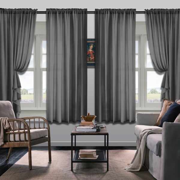 9929b660-2886-40f5-887d-f36b4ff2bddc.jpg Set Of 4 Curtains, Solid Color Simple Rod Pocket Blackout Curtains, Suitable For Living Room, Office, Home, Bedroom Decoration