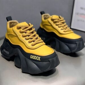 [Retro Sneakers] Black Retro Men's Streetwear Sneakers | Low-Top Lace-Up Casual Shoes with Thick EVA Sole for Height Increase, Breathable Fabric Lining & Round Toe Design for All-Season Outdoor Wear, Hiking Footwear, Modern Sneakers, Durable Construction