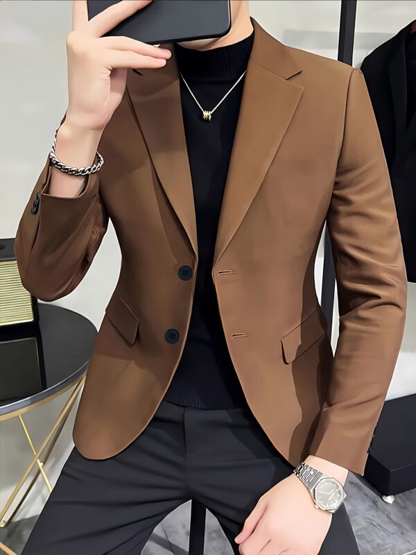 Men'S Stylish Brown Blazer with Black Shirt & Pants - Perfect for Business, Travel, and Casual Outings, Casual Attire|Sleek Formal Attire|Softshell Jacket, Elegant Blazer For Men, Men'S Windbreaker