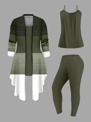 Women'S Three-piece Suit, Printed Cardigan Jacket with Solid Slacks Vest Everyday Suit