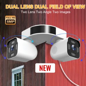 8MP Smart Wireless Wifi Security Camera Outdoor, Dual Lens PTZ Surveillance Cameras Outside, 360° Panoramic View External Corner Mount with Double Bullet Cam, Full Color Night Vision, Smart AI Motion Detection, Sound & Motion Alerts, Easy Installation for Home Indoor, Hotel, Mall, Warehouse, Countyard, Shop, Garage, Apartment