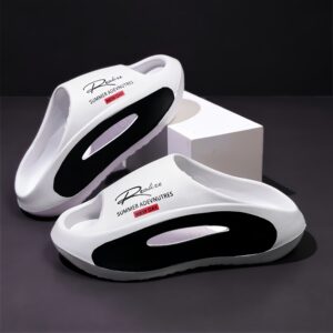 Slides: Men'S Casual Summer Slippers - White with Black Accents, EVA Material, Round Toe, No-Show Design, Perfect for Casual Attiresuitable for Men & Women