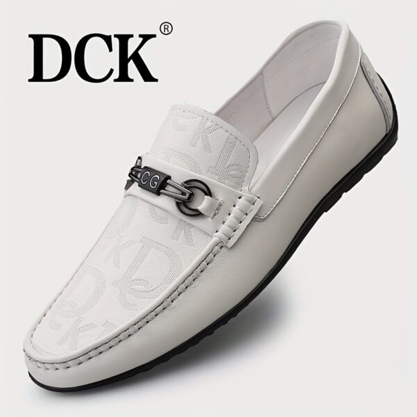 DCK Men'S Classic Loafers - Casual Monogrammed Slip-On Shoes, Genuine Leather Upper, Fabric Lining, Rubber Sole, Round Toe, for All Seasons, Versatile for Daily Wear & Business