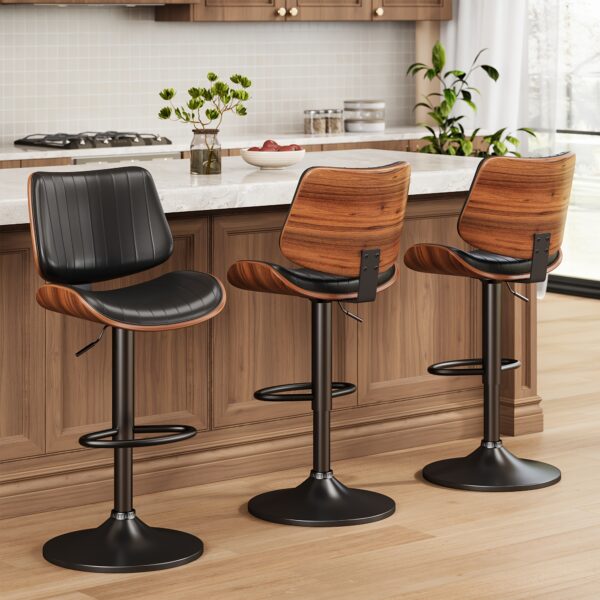 2pcs Adjustable Swivel Bar Stools Set, Thickened Faux Leather Upholstered Counter Chairs with Ergonomic Backrest, Footrest And Sturdy Base for Kitchen Counter And Dining Room