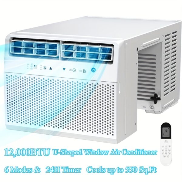 12, 000/10, 000/6000 BTU Window Air Conditioner For Rooms Up To 450 Sq.Ft - Cooling & Dehumidifier With 3 Fan Speeds, 24-Hour Timer, Remote Control, 5000 BTU With 2 Cooling Modes, 85-Degree Oscillating Black Tower Fan