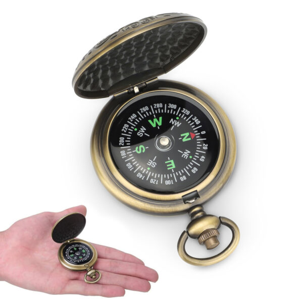 Vintage Luminous Pocket Watch Compass, Portable Outdoor Navigation Adventures Tool for Camping/Hiking, Glow-in-the-Dark Survival Gear with Durable Copper Design