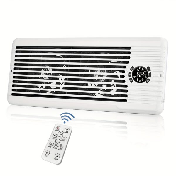 10-Speed Smart Heating & Cooling Fan with Remote Control & Thermostat - 4x10 Inch Ventilation System, Quiet Operation, Energy-Efficient Air Conditioning Fan for Home/Office, White, Plug-in (US Plug, 120V) - Ideal for Large Spaces, Easy Installation with 4-Inch x 10-Inch Registration Holes, Home Cooling, Office Ventilation, Modern Ventilation, Compact Design, Durable Construction, Sturdy Build, Office Use, Small Window Fan