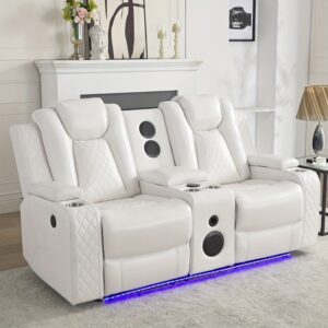 9d382144-d254-4efe-872c-f7919532a538.jpg Power Recliner 2 Seater Sofa with Reading Light, Faux Leather Electric Reclining Loveseat Sofa for Living Room, USB Port, 2 Recliners, Cup Holder