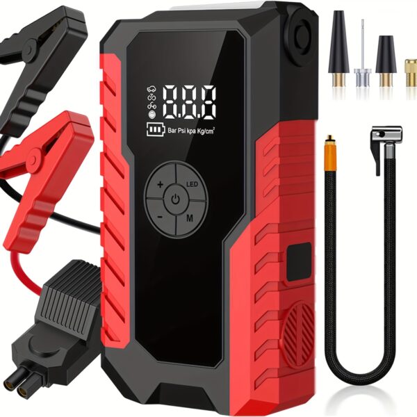Portable Emergency Starter(Single starter and single air pump, as well as starter with air pump) 3 styles,, 5000A Peak 150PSIAir pump,  Charger, USB Type-C, LED Emergency Lighting, 2.11gal Gasoline/1.85gal Diesel Fast Charging - Rechargeable Lithium Polymer Battery