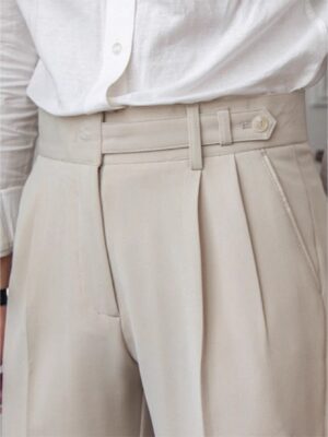 Men'S High-Waist Slim-Fit Pants - Vintage Naples-Inspired, Anti-Wrinkle, Solid Color, Button Closure, Pockets, Perfect for Casual & Formal Occasions, High Waisted Pants, Formal Attire, Classic Style, Durable Fabric