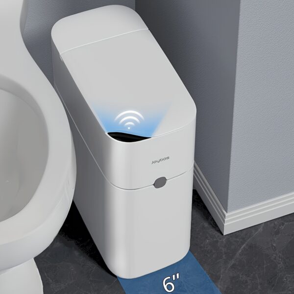 Automatic Motion Sensor Bathroom Trash Can with Lid, 3.72 Gallon Touchless Trash Bin, Smart Plastic Slim Garbage Can Small White Wastebasket for Toilet, Office, Rv, Bedroom, Living Room