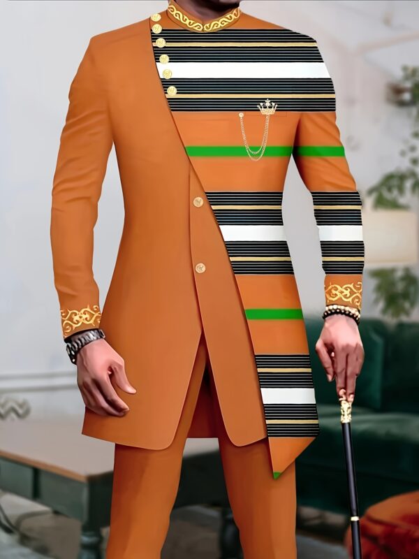 Men'S Casual Long-Sleeved Two-Piece Suit, Mid-Length Top And Trousers
