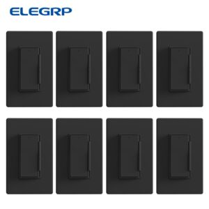ELEGRP 8-Pack Digital Dimmer Switches - Heavy-Duty Residential/Commercial Lighting Controls, for LED/CFL/Incandescent/Halogen, Matte Black - Professional Lighting Solutions for Home, Office, Theater, Retail Stores - Compatible with Smart/Home Automation Systems, Dimmable Light Switches, Sleek Switch Design, Durable Switch Build, Wall Panel Switch, Sturdy Build, Theater Setups